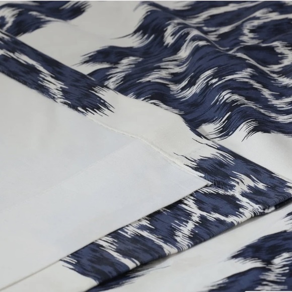 2 Half Price Drapes Ikat Blue Navy Printed Curtain Lined Damask Cotton 50” x 96” - Picture 2 of 7